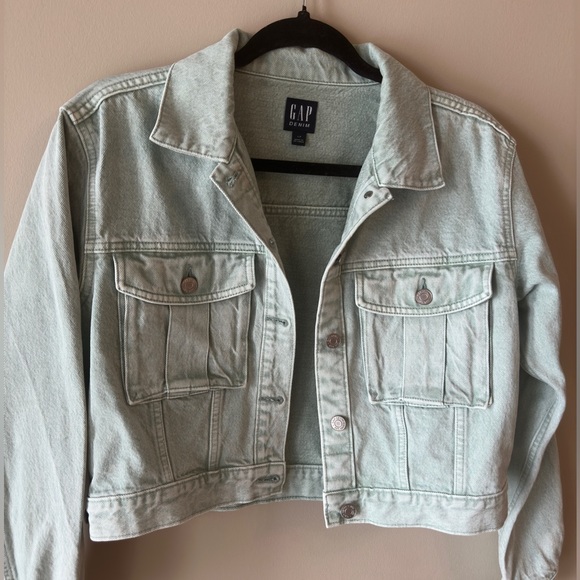 Gap Cropped Utility Denim Jacket | Jadeite Green | Size Small - Picture 2 of 4